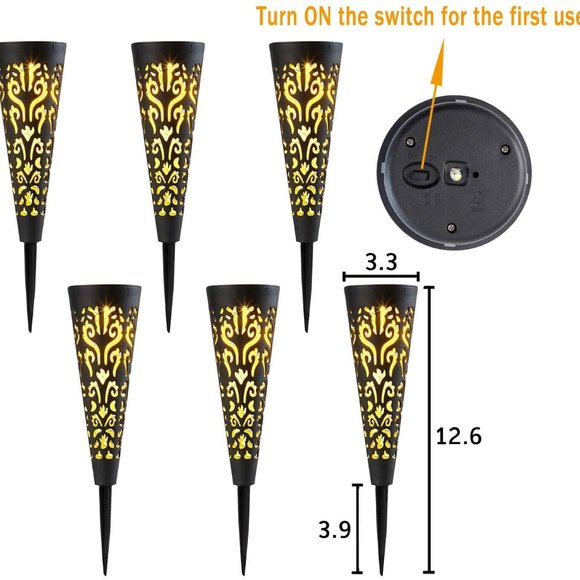 New Black 6Pcs Garden Decor Solar Outdoor Lights - Picture 4 of 5